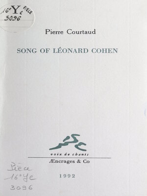 cover image of Song of Léonard Cohen